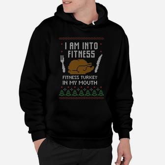 Into Fitness Funny Saying Fitness Turkey In My Mouth Holiday Hoodie | Crazezy