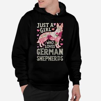 Just A Girl Who Loves German Shepherds Dog Silhouette Flower Sweatshirt Hoodie | Crazezy