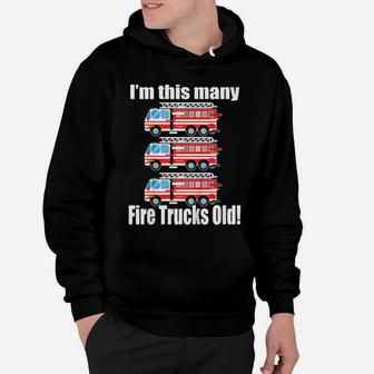Kids 3Rd Birthday Shirt Boy I'm This Many Fire Trucks Old Gift Hoodie | Crazezy CA