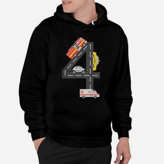 Kids 4Th Birthday Party Fire Truck Police Car Race Track Hoodie | Crazezy