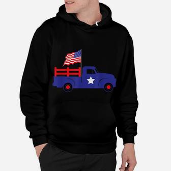 Kids 4Th Of July Shirt Blue Truck American Flag Toddler Boy Hoodie | Crazezy