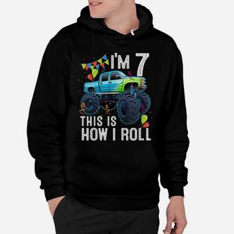 Kids 7 Year Old Shirt 7Th Birthday Boy Kid Monster Truck Car Hoodie | Crazezy