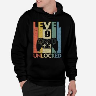 Kids Level 9 Unlocked Shirt Funny Video Gamer 9Th Birthday Hoodie | Crazezy