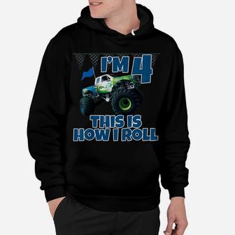 Kids Monster Truck I'm 4 This Is How I Roll Hoodie | Crazezy CA