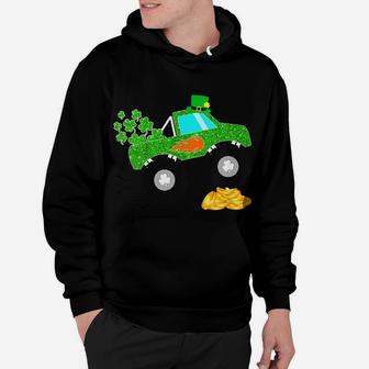 Kids Saint Patricks Day Gift For Monster Truck Lover Boy Shamrock Hoodie | Crazezy