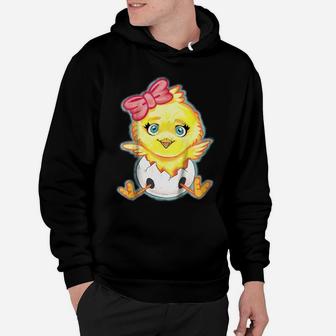 Kids Yellow Baby Chick With Pink Bow Girls Hoodie | Crazezy