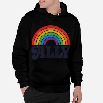 LGBTQ Ally Pocket Retro Vintage Gay Pride LGBT Rainbow Flag Hoodie | Crazezy