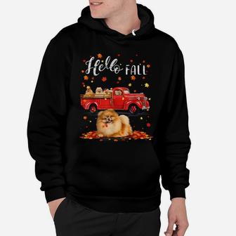 Maple Pomeranian Dog Leaf Fall Autumn Red Truck Gift Womens Hoodie | Crazezy UK