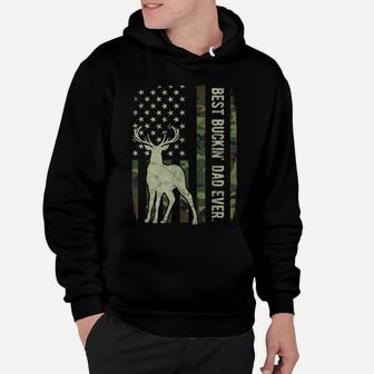 Mens Best Buckin' Dad Camouflage American Flag Deer Hunting Gift Hoodie | Crazezy