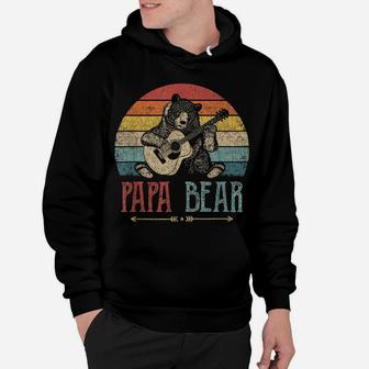 Mens Cute Papa Bear Shirt Vintage Father's Day Retro Dad Guitar Hoodie | Crazezy