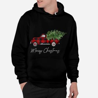 Merry Christmas Buffalo Plaid Red Truck Tree For Men Women Hoodie | Crazezy
