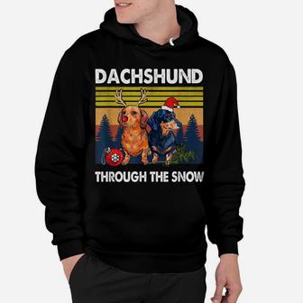 Merry Christmas Dachshund Dog Through The Snow Hoodie | Crazezy