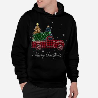 Merry Christmas Leopard Buffalo Truck Tree Red Plaid Hoodie | Crazezy