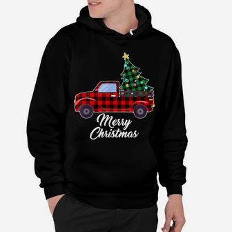 Merry Christmas Tree Buffalo Plaid Red Truck Hoodie | Crazezy