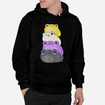 Nonbinary Flag Color Frogs Subtle Enby Pride Cute Aesthetic Hoodie | Crazezy