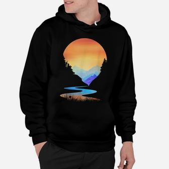Outdoor Sunset Vintage Style Mountains Sun Nature Hoodie | Crazezy
