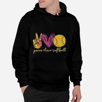 Peace Love Softball Cute Softball Lover Mothers Day Hoodie | Crazezy