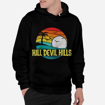 Retro Kill Devil Hills Beach Sun & Surf Eighties Graphic Raglan Baseball Tee Hoodie | Crazezy