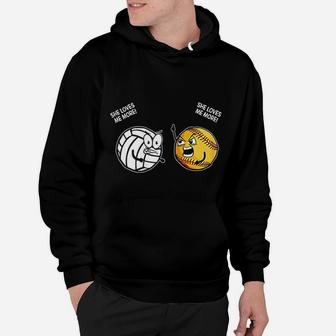 She Love Me More Funny Volleyball Softball Lover Gifts Hoodie | Crazezy