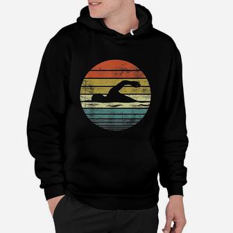 Swimmer Gifts Funny Retro Vintage Sunset Swim Coach Swimming Hoodie | Crazezy