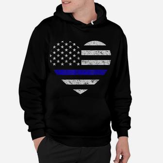 Thin Blue Line American Flag Heart Police Hoodie | Crazezy