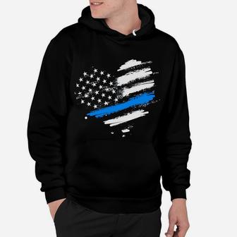 Thin Blue Line Flag Heart Style Law Enforcement Vintage Sweatshirt Hoodie | Crazezy CA