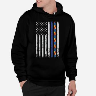Thin Blue Line Police Support Autism 4Th July Mom Dad Flag Sweatshirt Hoodie | Crazezy