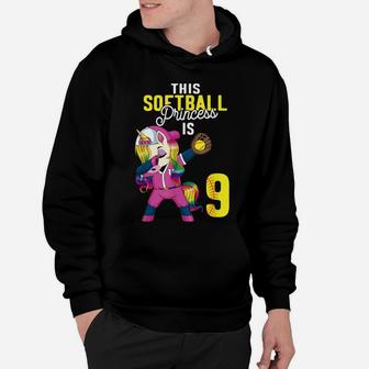This Softball Princess Is 9Th Birthday Unicorn Dabbing Gift Hoodie | Crazezy DE