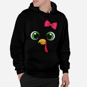 Turkey Face Girl Pink Bow | Kids Thanksgiving Gift Hoodie | Crazezy UK