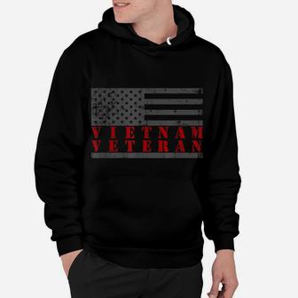 Vietnam Veteran Shirt Red Text Distressed American Flag Gift Hoodie | Crazezy