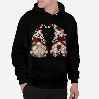 Womens Farm Animal Gnomes For Cow Lover With Dark Brown Cow Print Hoodie | Crazezy