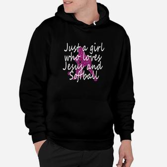 Womens Just A Girl Loves Jesus Softball Gift Hoodie | Crazezy CA