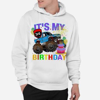 3 Years Old Boys 3Rd Birthday Monster Truck Birthday Gifts Hoodie | Crazezy