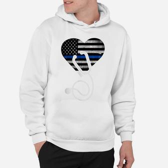 American Flag Heart With Police Thin Blue Line Nurse Rn Lvn Hoodie | Crazezy