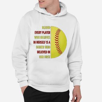 Behind Every Player Is A Father Softball Gift Dad Softball Hoodie | Crazezy