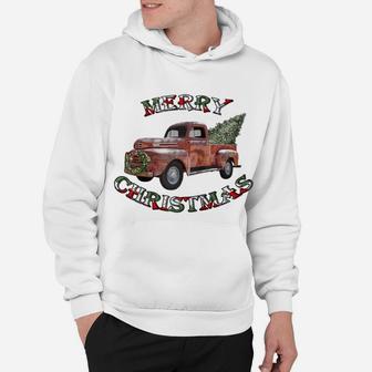 Christmas Red Truck Xmas Gift Tree Vintage Merry Christmas Raglan Baseball Tee Hoodie | Crazezy AU