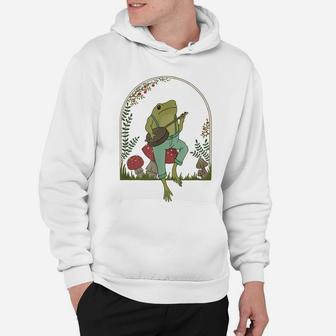 Cottagecore Aesthetic Frog Playing Banjo On Mushroom Cute Hoodie | Crazezy CA