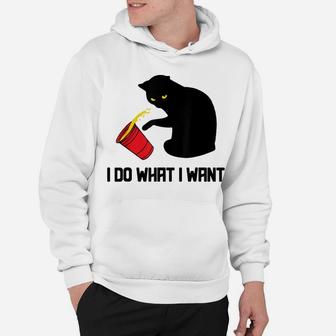 Do What I Want Black Cat Red Cup Funny Graphic Hoodie | Crazezy