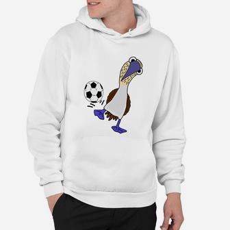 Funny Blue Footed Booby Bird Playing Soccer Hoodie | Crazezy UK