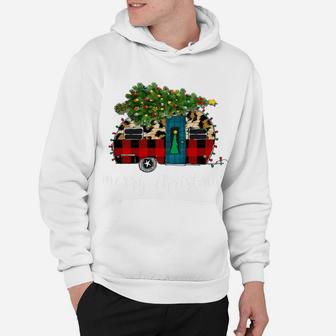 Funny Truck Camping Camper Christmas Buffalo Plaid Leopard Hoodie | Crazezy