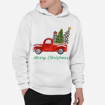Merry Christmas Leopard Plaid Christmas Tree Shirt Red Truck Hoodie | Crazezy