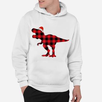 Red Plaid T Rex Santa Hat Christmas Dinosaur Pajamas Adults Hoodie | Crazezy