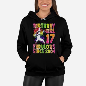 17Th Birthday Girl Dabbing Unicorn 17 Years Old Party Gift Women Hoodie | Crazezy