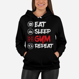 Eat Sleep Gym Repeat Daily Fitness Schedule Women Hoodie | Crazezy CA