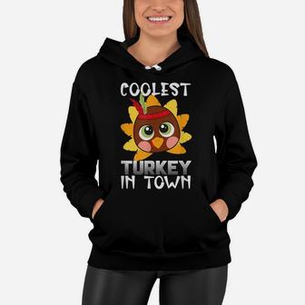 Funny Thanksgiving Day Boys Kids Girl Coolest Turkey In Town Women Hoodie | Crazezy AU
