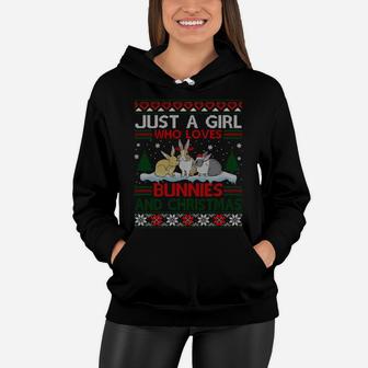 Just A Girl Who Loves Bunnies And Christmas Ugly Sweater Sweatshirt Women Hoodie | Crazezy