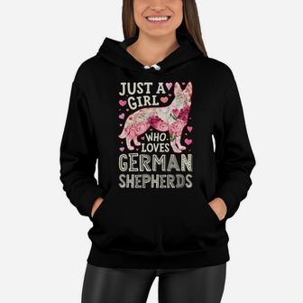 Just A Girl Who Loves German Shepherds Dog Silhouette Flower Sweatshirt Women Hoodie | Crazezy