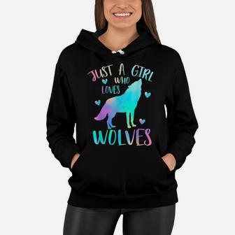Just A Girl Who Loves Wolves Watercolor Cute Wolf Lover Gift Women Hoodie | Crazezy