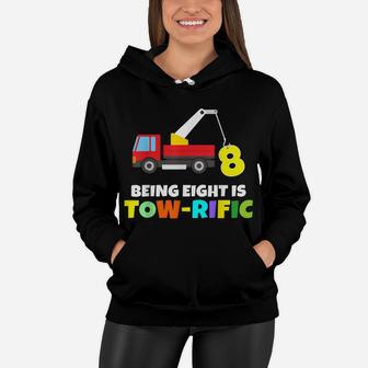 Kids 8Th Birthday Boy Girl 8 Year Old Tow Truck Towing Pun Women Hoodie | Crazezy AU