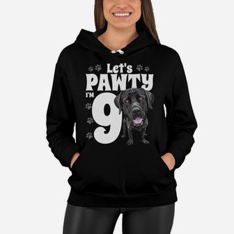 Kids 9 Year Old Black Lab Dog Birthday Pawty Labrador 9Th Gift Women Hoodie | Crazezy DE